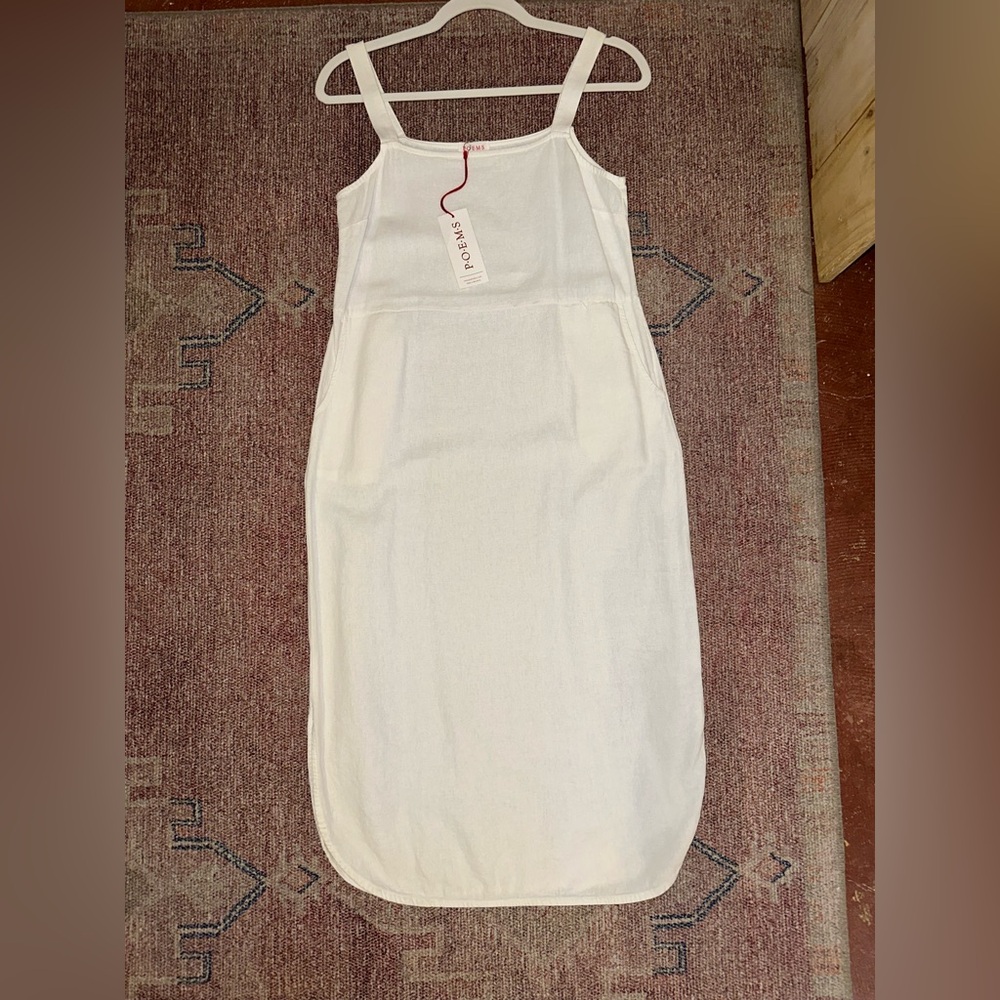 Poems made in Spain linen sleeveless midi shift dress. NWT white small